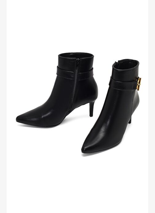 Kadın Siyah Fermuarlı İnce Topuklu Bot 25AFE480818 - Görsel 4