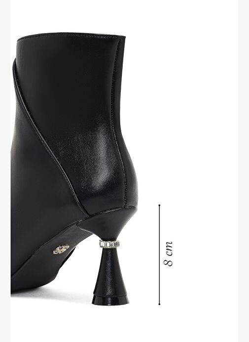 Kadın Siyah Fermuarlı Taş Detaylı Topuklu Bot 25AFE480918 - Görsel 3