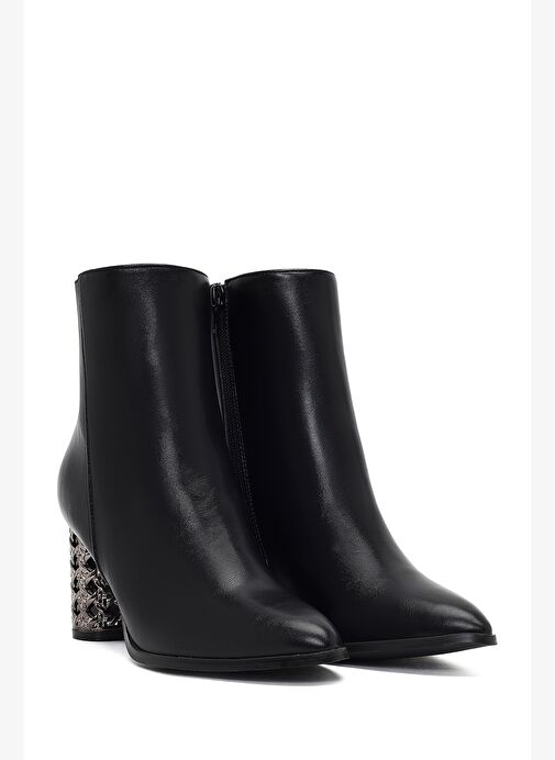 Kadın Siyah Fermuarlı Desenli Kalın Topuklu Bot 25WFE481118 - Görsel 6