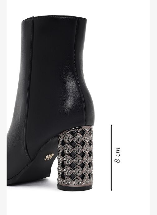 Kadın Siyah Fermuarlı Desenli Kalın Topuklu Bot 25WFE481118 - Görsel 3