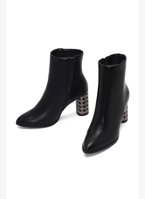 Kadın Siyah Fermuarlı Desenli Kalın Topuklu Bot 25WFE481118 - Görsel 4