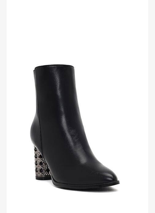 Kadın Siyah Fermuarlı Desenli Kalın Topuklu Bot 25WFE481118 - Görsel 9