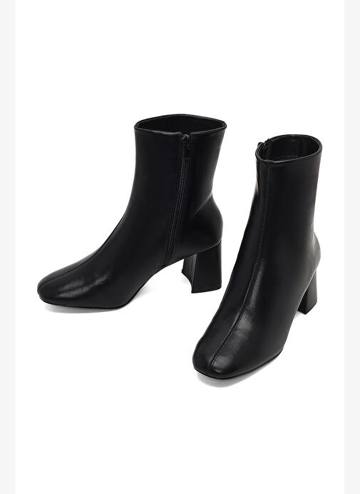Kadın Siyah Fermuarlı Kalın Topuklu Bot 25WFE481318 - Görsel 4