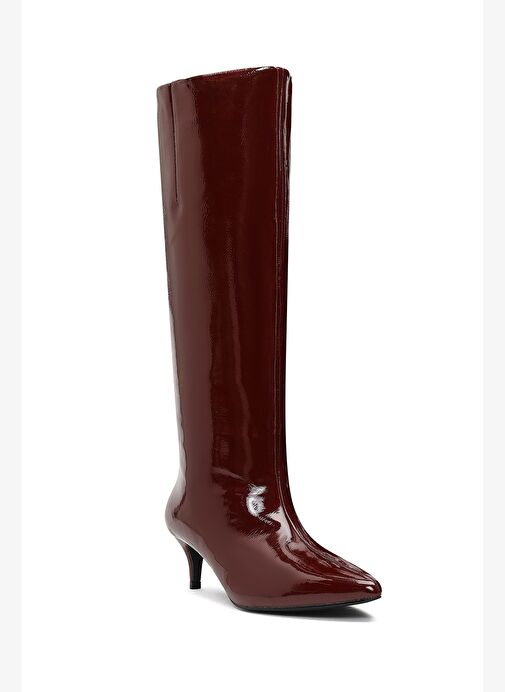 Kadın Bordo Kısa İnce Topuklu Rugan Çizme 25WFE481416 - Görsel 9