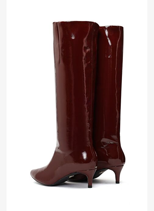 Kadın Bordo Kısa İnce Topuklu Rugan Çizme 25WFE481416 - Görsel 8