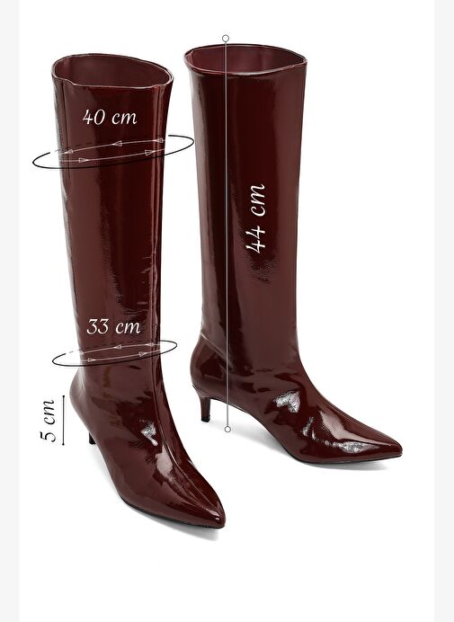 Kadın Bordo Kısa İnce Topuklu Rugan Çizme 25WFE481416 - Görsel 3