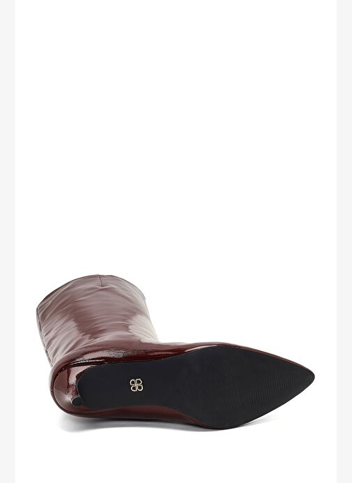 Kadın Bordo Kısa İnce Topuklu Rugan Çizme 25WFE481416 - Görsel 7