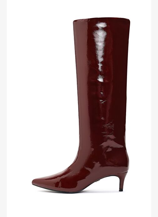 Kadın Bordo Kısa İnce Topuklu Rugan Çizme 25WFE481416 - Görsel 5
