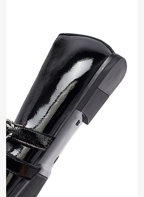 Kadın Siyah Tokalı Rugan Deri Babet 25AFD270016 - Görsel 9