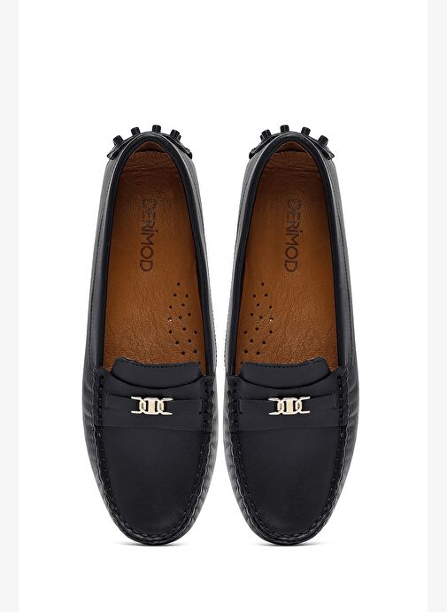 Kadın Siyah Tokalı Deri Loafer 25AFD141718 - Görsel 8