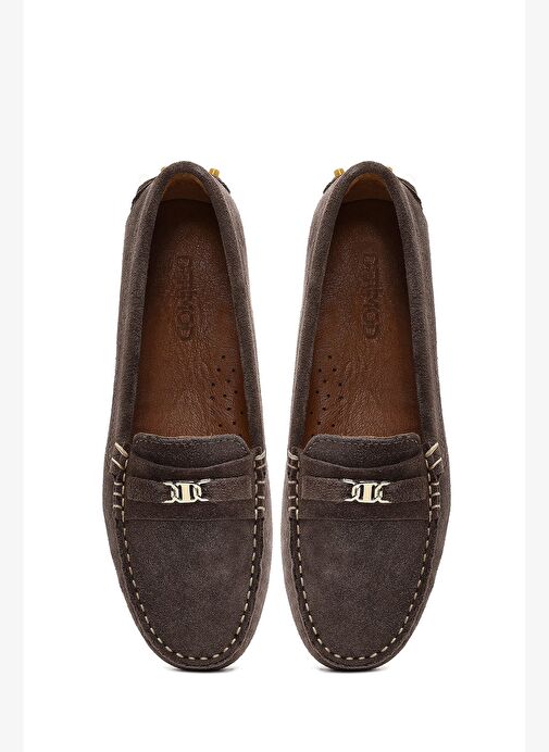 Kadın Vizon Tokalı Süet Deri Loafer 25AFD141710 - Görsel 8