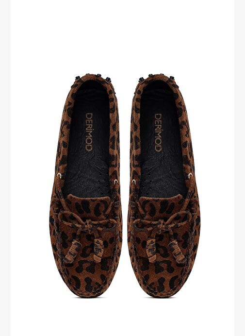 Kadın Leopar Fiyonklu Süet Deri Loafer 25AFD141910 - Görsel 8