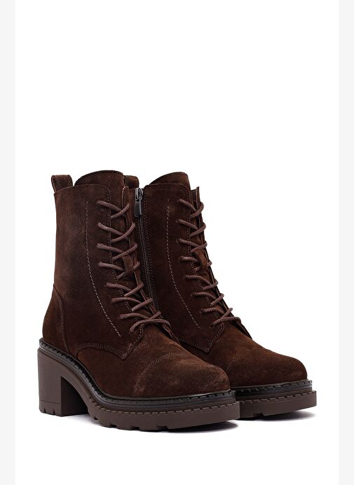 Kadın Kahverengi Fermuarlı Kalın Topuklu Süet Deri Postal Bot 25WFD141110 - Görsel 6