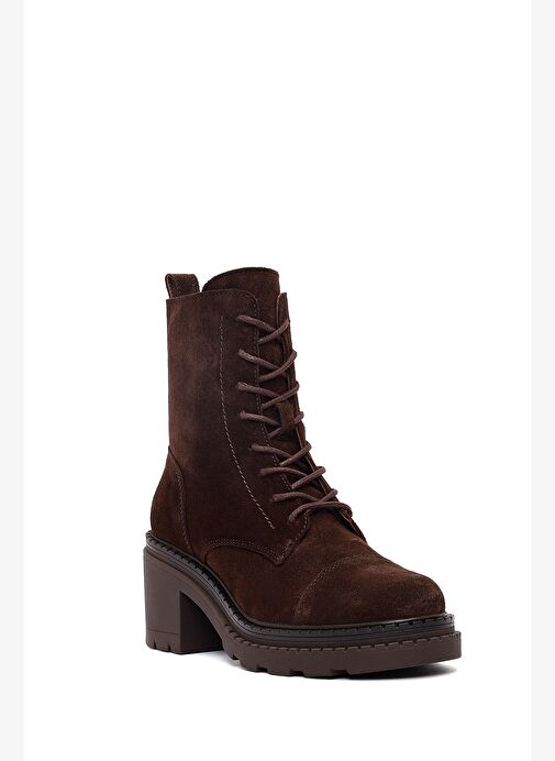 Kadın Kahverengi Fermuarlı Kalın Topuklu Süet Deri Postal Bot 25WFD141110 - Görsel 9