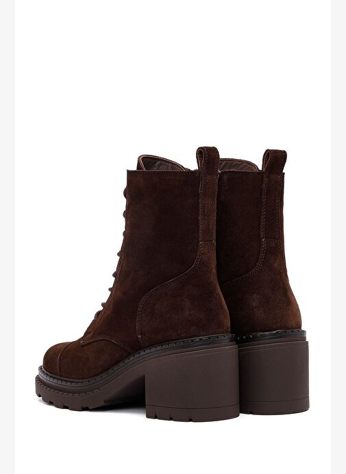 Kadın Kahverengi Fermuarlı Kalın Topuklu Süet Deri Postal Bot 25WFD141110 - Görsel 8