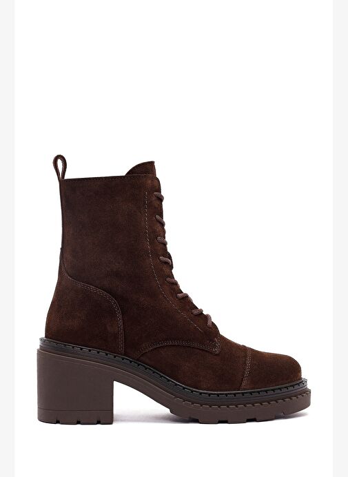 Kadın Kahverengi Fermuarlı Kalın Topuklu Süet Deri Postal Bot 25WFD141110 - Görsel 2