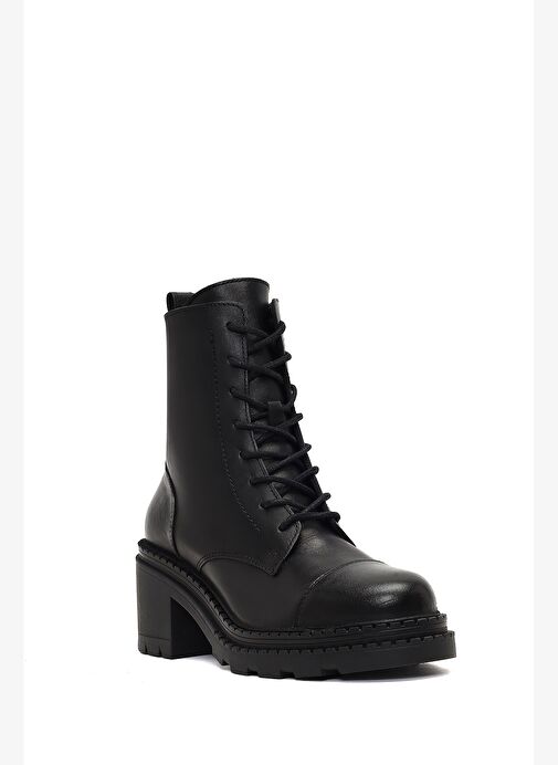 Kadın Siyah Fermuarlı Kalın Topuklu Deri Postal Bot 25WFD141118 - Görsel 9