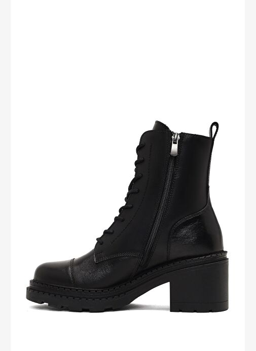 Kadın Siyah Fermuarlı Kalın Topuklu Deri Postal Bot 25WFD141118 - Görsel 5