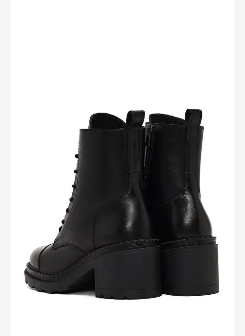 Kadın Siyah Fermuarlı Kalın Topuklu Deri Postal Bot 25WFD141118 - Görsel 8