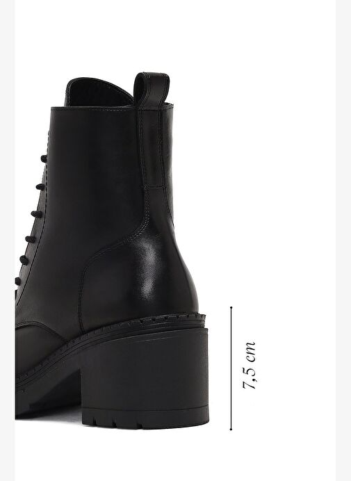 Kadın Siyah Fermuarlı Kalın Topuklu Deri Postal Bot 25WFD141118 - Görsel 3
