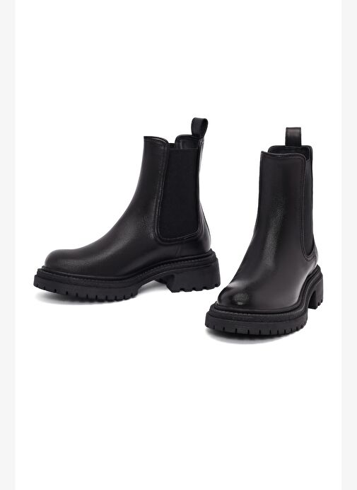 Kadın Siyah Kalın Tabanlı Deri Chelsea Bot 25WFD141018 - Görsel 4