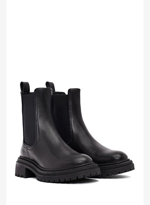 Kadın Siyah Kalın Tabanlı Deri Chelsea Bot 25WFD141018 - Görsel 5