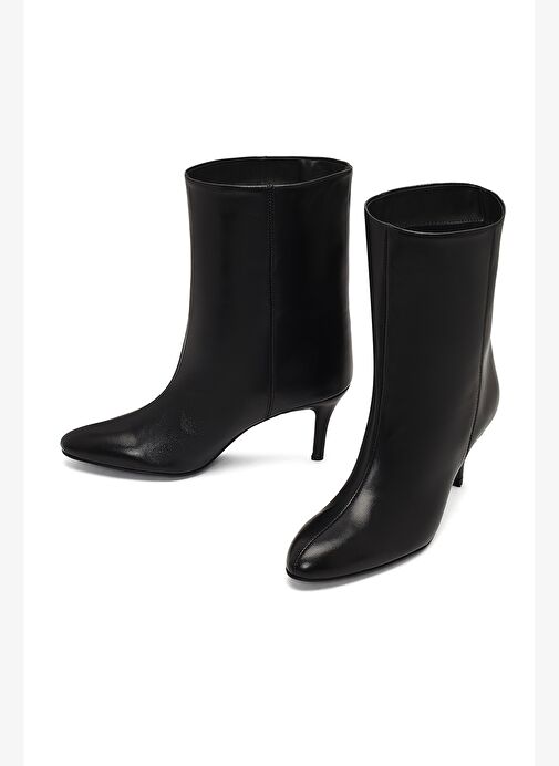 Kadın Siyah İnce Topuklu Deri Bot 25WFD141516 - Görsel 4