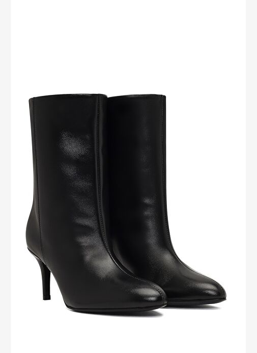 Kadın Siyah İnce Topuklu Deri Bot 25WFD141516 - Görsel 6