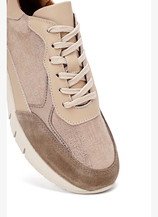 Kadın Vizon Bağcıklı Kalın Tabanlı Deri Sneaker 25AFD371014 - Görsel 9