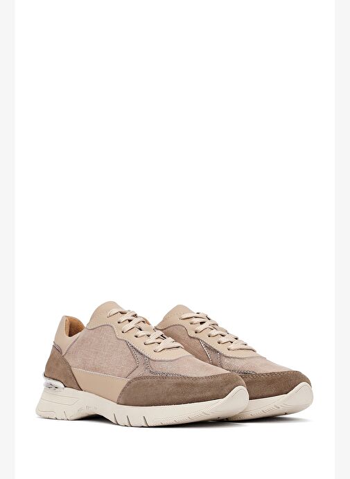 Kadın Vizon Bağcıklı Kalın Tabanlı Deri Sneaker 25AFD371014 - Görsel 4