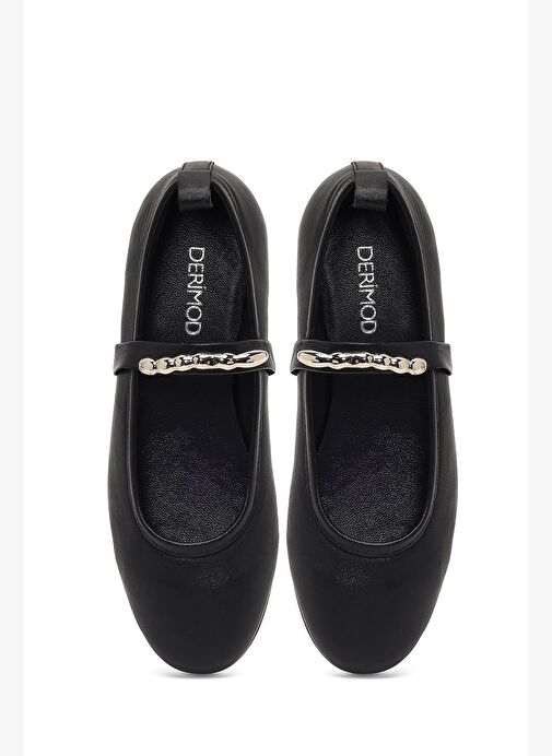 Kadın Siyah Tokalı Deri Babet 25AFD204018 - Görsel 8