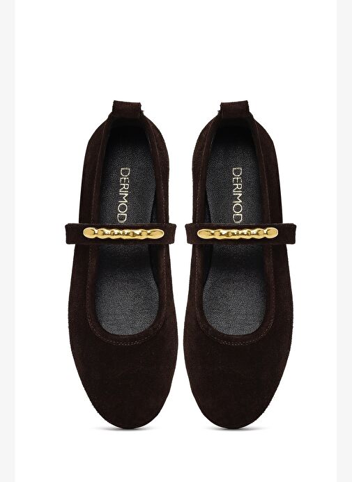 Kadın Kahverengi Tokalı Süet Deri Babet 25AFD204010 - Görsel 8