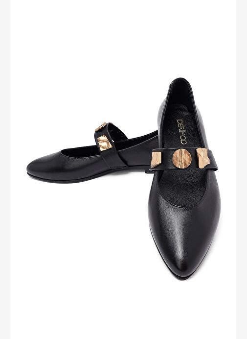 Kadın Siyah Tokalı Deri Babet 25AFD204118 - Görsel 9