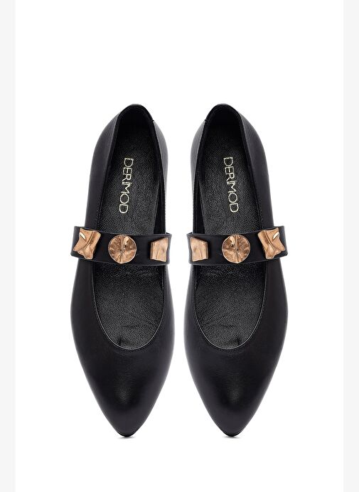 Kadın Siyah Tokalı Deri Babet 25AFD204118 - Görsel 8