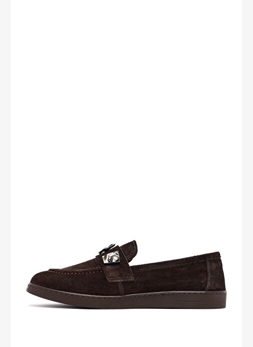 Kadın Kahverengi Tokalı Süet Deri Loafer 25AFD204210 - Görsel 3