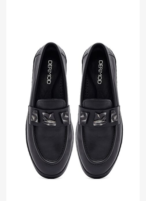 Kadın Siyah Tokalı Deri Loafer 25AFD204218 - Görsel 8