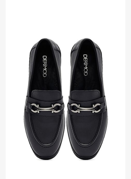 Kadın Siyah Tokalı Deri Loafer 25AFD204318 - Görsel 8