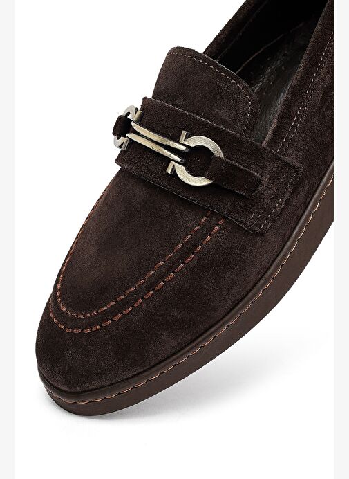 Kadın Kahverengi Tokalı Süet Deri Loafer 25AFD204310 - Görsel 9