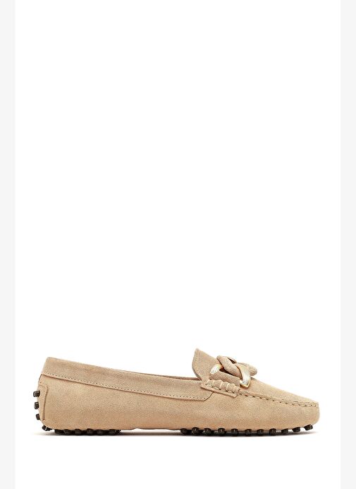 Kadın Bej Tokalı Süet Deri Loafer 25AFD290110 - Görsel 2