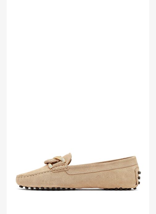 Kadın Bej Tokalı Süet Deri Loafer 25AFD290110 - Görsel 3