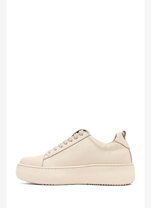 Kadın Bej Bağcıklı Kalın Tabanlı Deri Sneaker 25AFD290218 - Görsel 3