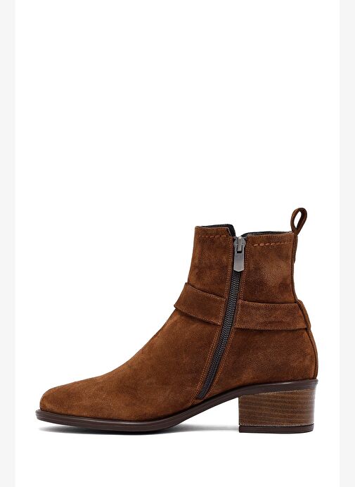 Kadın Taba Fermuarlı Kısa Topuklu Süet Deri Bot 25WFD202810 - Görsel 3