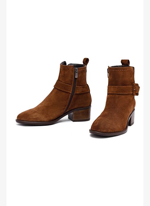 Kadın Taba Fermuarlı Kısa Topuklu Süet Deri Bot 25WFD202810 - Görsel 4