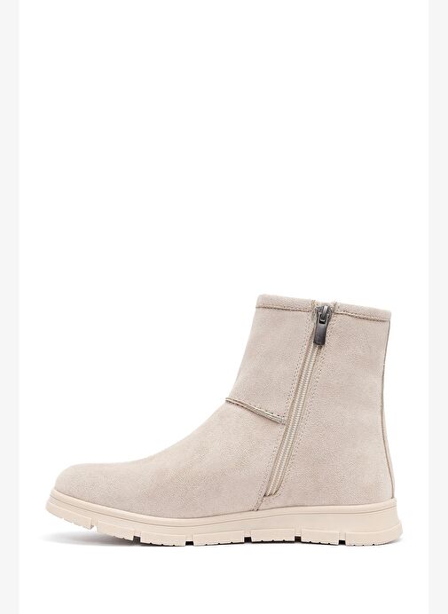 Kadın Bej Fermuarlı Süet Teddy Bot 25WFE250910 - Görsel 3