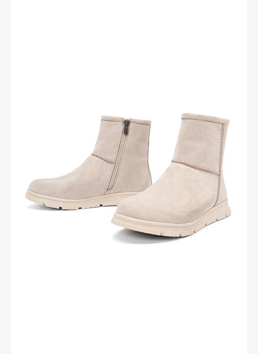 Kadın Bej Fermuarlı Süet Teddy Bot 25WFE250910 - Görsel 4