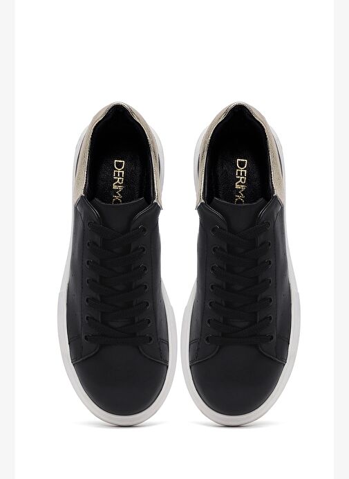 Kadın Siyah Bağcıklı Kalın Tabanlı Deri Sneaker 25AFD220518 - Görsel 5