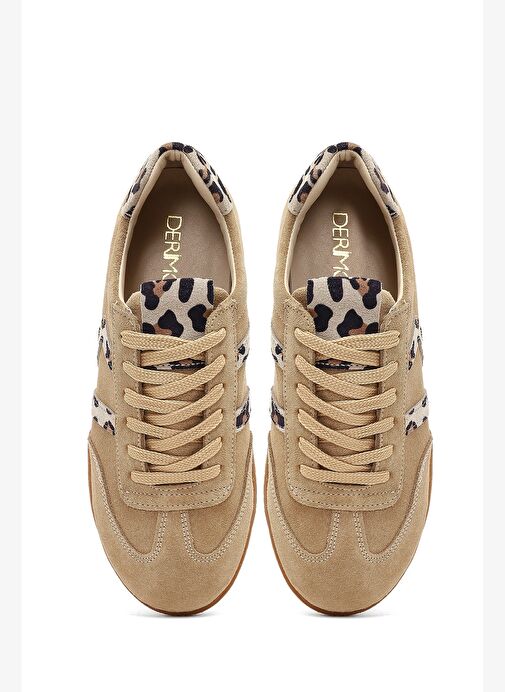 Kadın Bej Bağcıklı Süet Deri Sneaker 25AFD220810 - Görsel 8