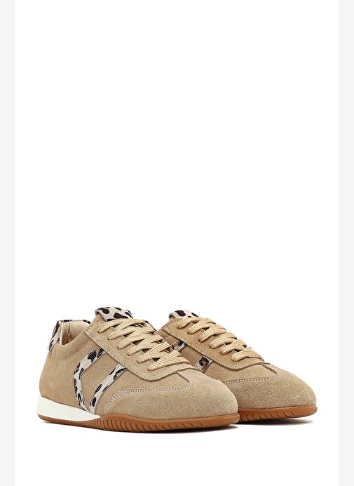 Kadın Bej Bağcıklı Süet Deri Sneaker 25AFD220810 - Görsel 4