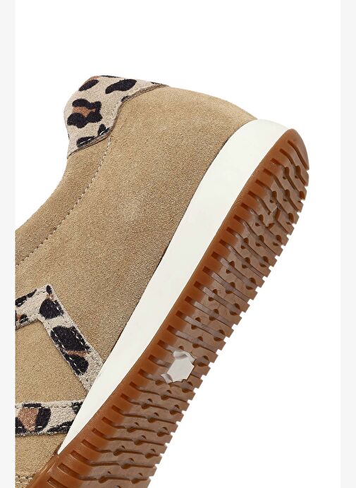 Kadın Bej Bağcıklı Süet Deri Sneaker 25AFD220810 - Görsel 9