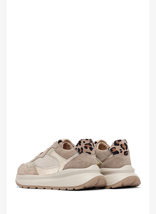 Kadın Bej Bağcıklı Kalın Tabanlı Deri Sneaker 25AFD221014 - Görsel 6